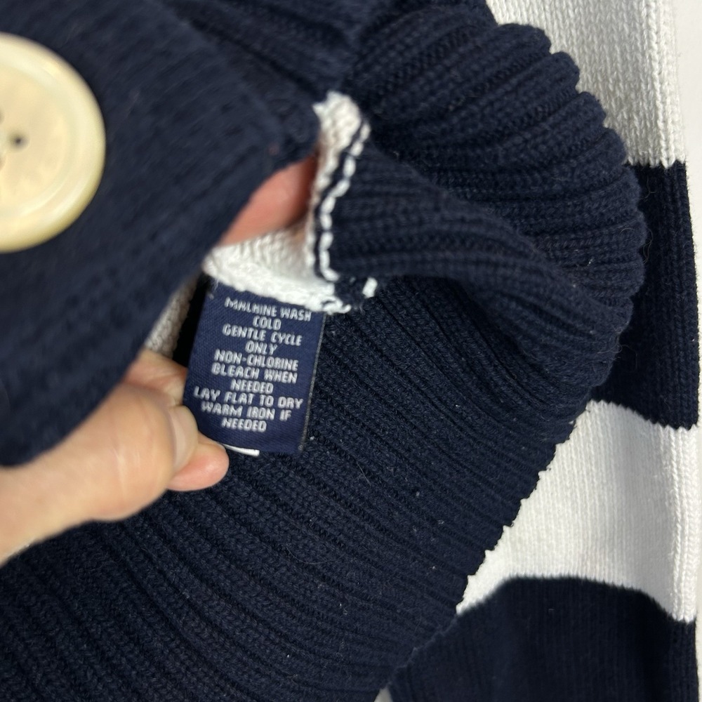 Chaps Ralph Lauren Cardigan Sweater Women L Blue White Stripe Button Nautical - Picture 7 of 7
